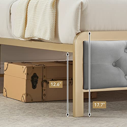 Alkmaar Golden Queen Size Bed Frame,Upholstered Bed Frame With Button Tufted Headboard,Heavy Duty Metal Easy Assembly,No Box Spring Needed (Grey, Queen) #TOP6