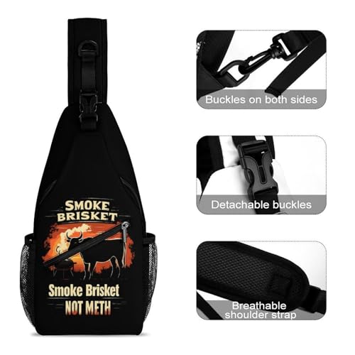 Smoke Brisket Not Meth Crossbody Sling Backpack Casual Chest Bag Fanny Pack for Women Men Travel Hiking3