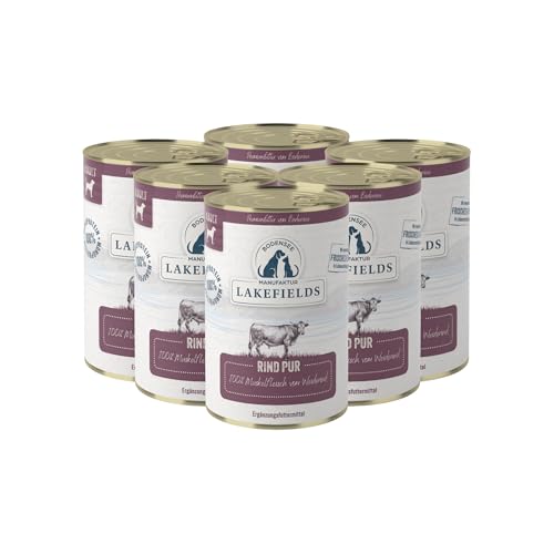 Lakefields Premium Hundefutter Nass | Rind pur 100% | 6 x 400g | Reines Muskelfleisch | Rindfleisch aus artgerechter Weidehaltung | Getreidefreies Nassfutter für Hunde | Regional & Naturbelassen