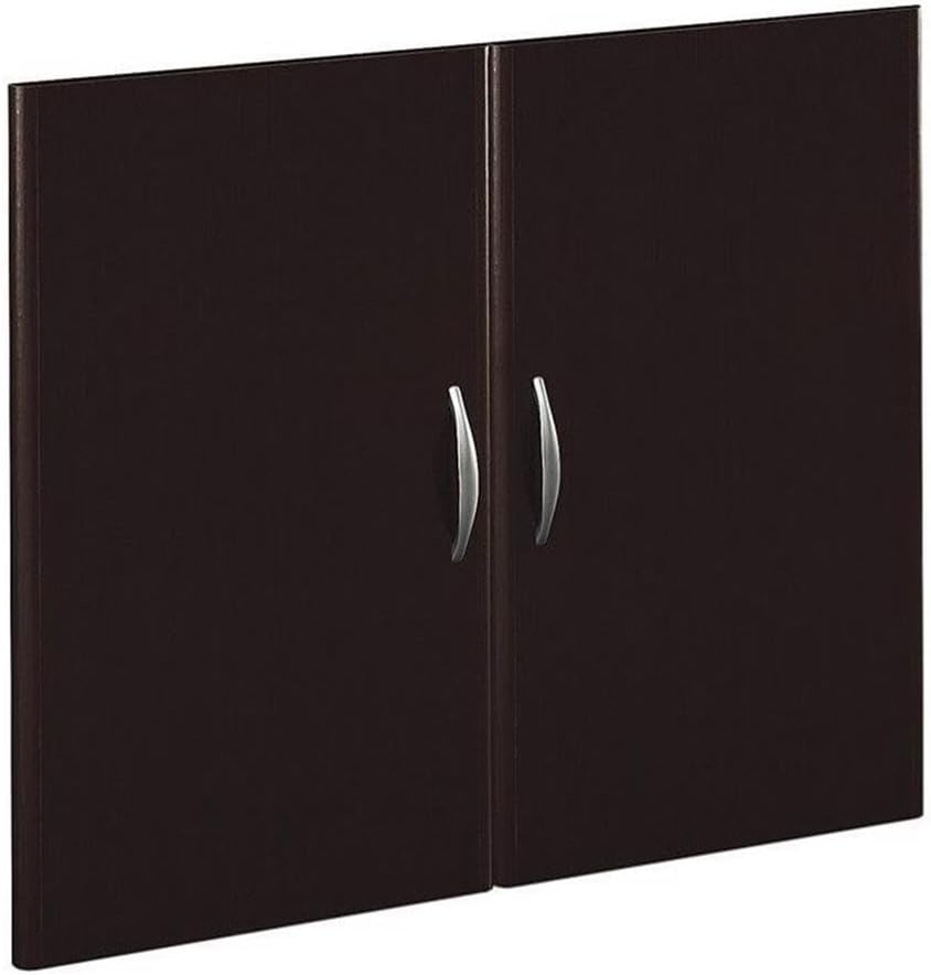 BOWERY HILL Half-Height 2-Door Kit, Mocha Cherry Engineered Wood, Brushed Nickel Hardware, Compatible with 36 in or 18 in 5-Shelf Bookcase, Adjustable Euro-Style Hinges, Office or Home Storage