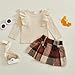 POZMTIORE Toddler Baby Girl Fall Winter Clothes Flying Sleeve Solid Color Tops and A-line Plaid Skirt Set (Beige, 12-18 Months)