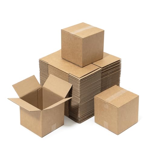 Mefleet 4x4x4 Shipping Boxes 50 Pack - Small Corrugated Cardboard Square Mug Mailing Box Packaging for Small Business - Brown Mailer Packing Supplies