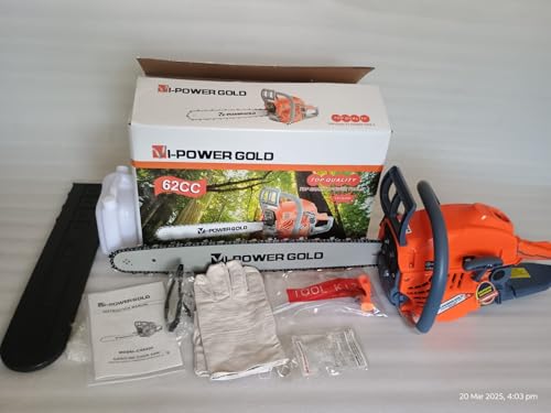 Image of CHAINSAW Premium Titanium Chain, Guide Bar & Carburetor | Woodcutting Saw for Farm, Garden & Ranch with Tool Kit (ORANGE BODY)