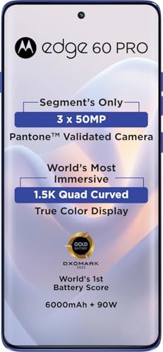 Image of MOTOROLA Edge 60 Pro 5G (Pantone Dazzling Blue, 16GB RAM, 512GB Storage) | MediaTek Dimensity 8350 Processor | 50MP + 50MP + 10MP Triple Rear Camera |50MP Front Camera |6.7-inch 1.5K Super HD+ Display