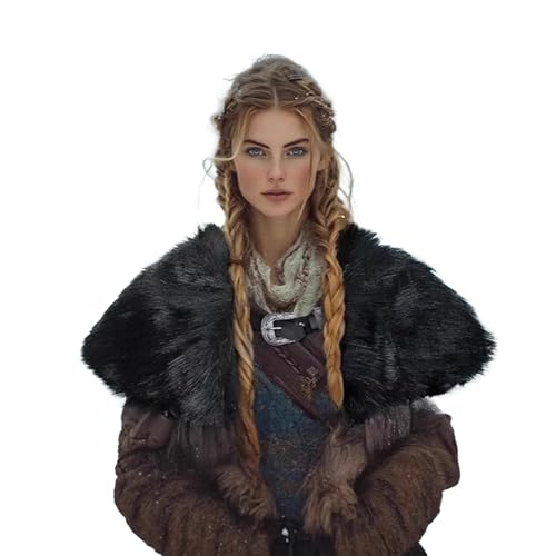 Viking Fur Shawl Collar Medieval Faux Fur Shoulder Wrap Women Barbarian Cloak Cape Halloween Cosplay Costume Accessory