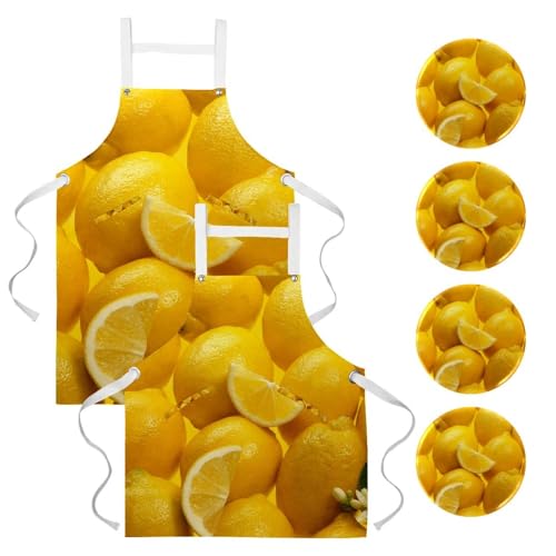 Tablier de serveuse pour restaurant et bistrot avec motif fruit jaune multicolore