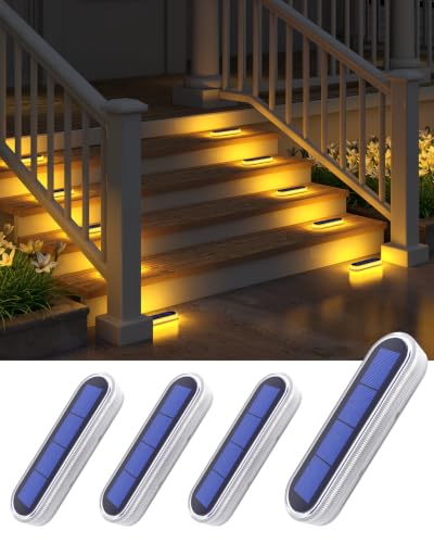 DetarZinLED Solar Step Lights Outdoor IP68 Waterproof 4 Pack Warm White Bar