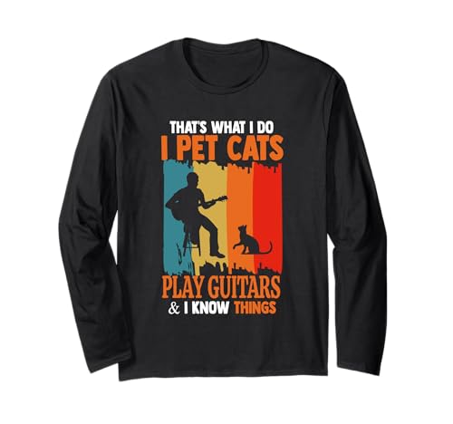 I Pet Cats Play Chitarre Retro Vintage Music Lovers Design Maglia a Manica