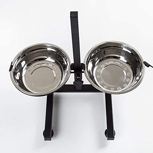 Bobbypet Adjustable Raised Double Stainless Steel Dog Diner Bowls. H-Style Height Elevated Standing With 2.2Qt Dual Dog Dish #TOP3