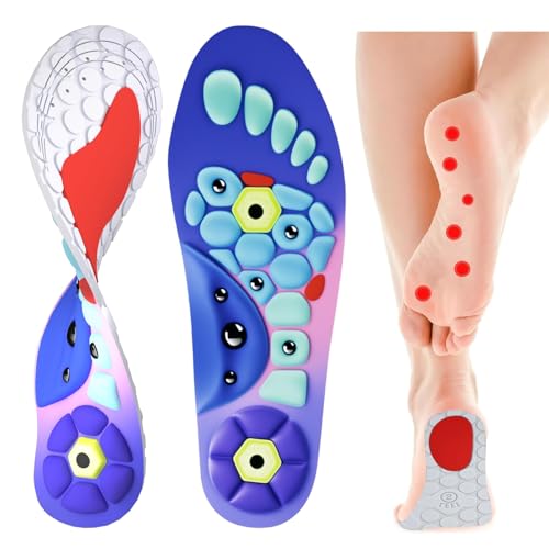 Ihuiniya Orthopädische Akupressur-Einlegesohlen – Reflexzonen-Massage-Einlegesohlen zur Schmerzlinderung, bequemer Fußkomfort für Männer und Frauen (NEW Blau, L(44-47))