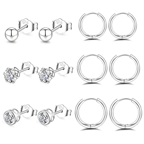 NEVEGE Silver Earrings for Women, 6 Pairs 925 Sterling Silver Hoop Earrings Post Set, Silver Hoop Earrings for Women, Lightweight Hypoallergenic Sleeper Cartilage Hoop Earring for Women Girls Cover
