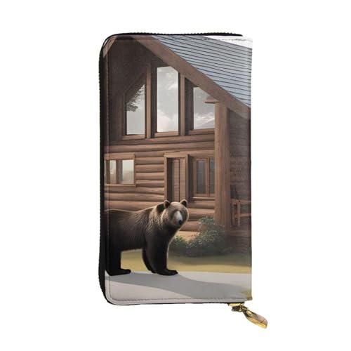 Portefeuille long en cuir Rustic Lodge Bear parfait pour votre sac à main