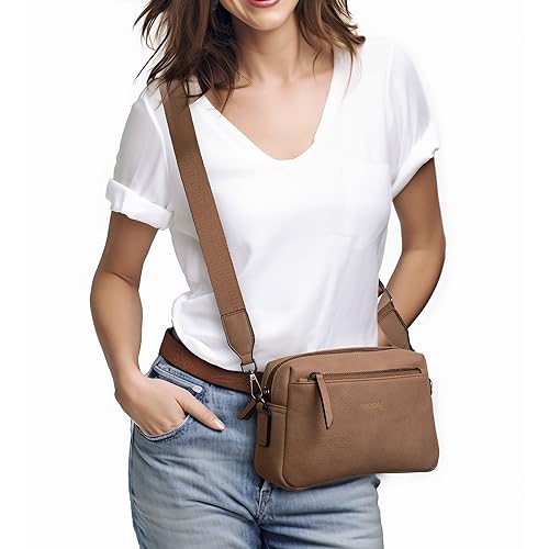 Image of Alldaily Small Triple Zip Crossbody Purse for Women, Vegan Leather Phone Bag with Wide Shoulder Strap