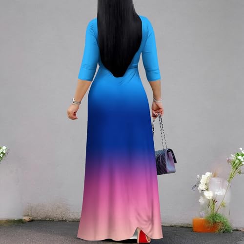 Image of PinkPatty Women's Plus Size Maxi Dress Casual 3 /4 Sleeve Dress with Belt | Soft stretch feel, printed style, flowy A-line fit, v neck, waist tie, side pockets, for vacation, party and daily wear