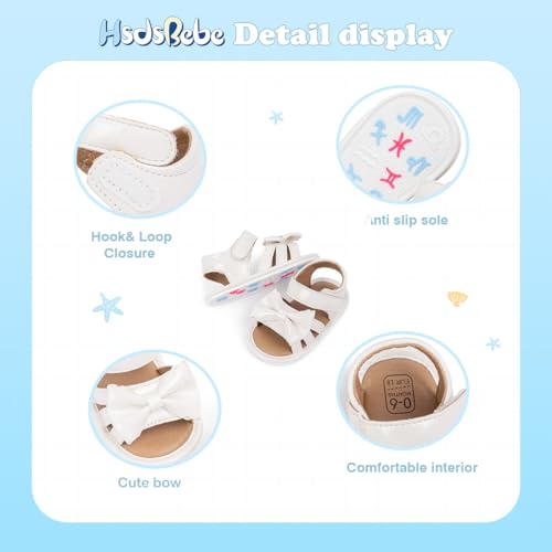 Image of HsdsBebe Baby Girls Sandals Bohemia Flower Bow Soft Sole Toddler First Walkers Beach Summer Shoes