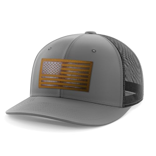 American Flag Flexfit Hat | Premium Stitched Leather Patch | for Men and Women (US Alpha Large X-Large Heather Old Glory)