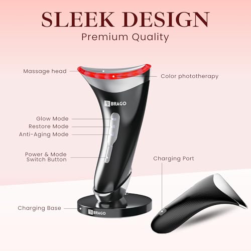 Image of Brago 7-in-1 EMS Face & Neck Massager | Skin Lifting Device with LED Light & Heat Therapy | Reduces Wrinkles, Anti-Ageing & Double Chin | Skin Tightening & Firming Tool for Glowing Skin | Type-C Rechargeable