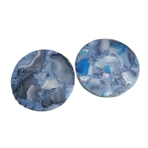 ArtEra Bellissimi sottobicchieri decorativi in pietra di agata per tazze da tè, tazze da caffè e bicchieri, 10,2 cm, sottobicchieri in agata (blu, set da 2)