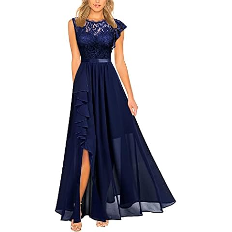 MIUSOL Women's Formal Floral Lace Ruffle Style Evening Bridesmaid Party Formal Maxi Dress (Medium, Navy Blue) Cover