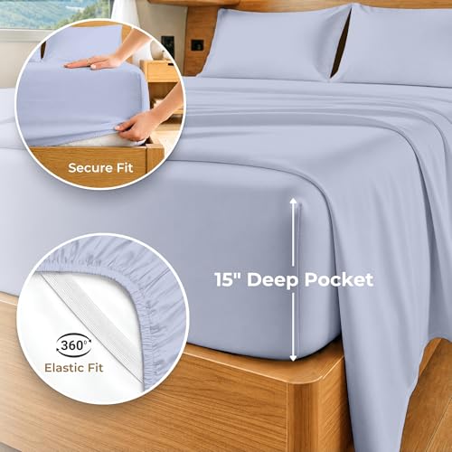 Image of SGI bedding 100% Egyptian Cotton Sheets RV King Size - 600 Thread Count Sheets Set, Soft, Cooling, 15 inch Deep Pocket, Luxury Hotel Bedding, Breathable, Durable - Cornflower Blue