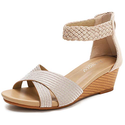 XIANGLV Women's Wedge Sandal Classic Summer Platform Sandal Platform Sandals Elastic Strap Sandals (champagne, numeric_8)