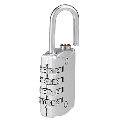 Image of uxcell 4 Digit Combination Padlock, 4mm Shackle, Zinc Alloy Lock Waterproof Lock for Gym Locker Fence Suitcase Travel Outdoor, Silver Tone