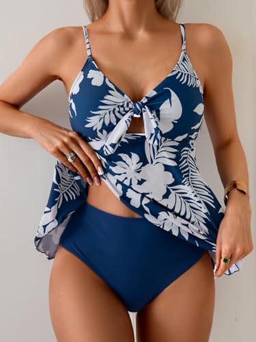 Image of Eomenie Two Piece Tankini Swimsuits for Women Tummy Control Cutout Bathing Suit Tie Knot Flowy Swim Dress with Bottom