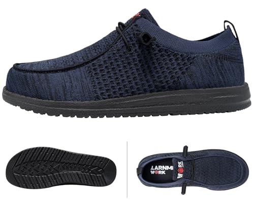 Image of LARNMERN Slip On Steel Toe Shoes Men Lightweight Comfortable Lounging Walking Sneakers Safety Work Steel Toe Loafers(9 Men, Dark Navy)