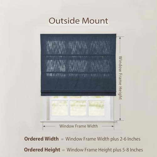 Image of TWOPAGES Isabella No Drill Cordless Roman Shade Linen Textured Cotton Roman Blind for Windows, Custom Made Room Darkening Blackout Roman Window Shade, Hardware Included, Navy Blue, 1 Piece