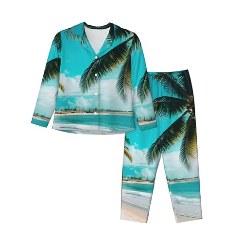 Pyjama manches longues femme imprimé palmiers fini les nuits fraîches inconfortables