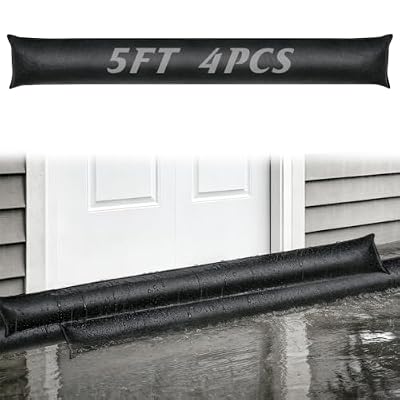 4pcs 5ft Water Activated Flood Barriers for Home - Sandless Sand Bags, Reusable Water Barriers Sandbags for Flooding Home Exterior Doors Garage Basement