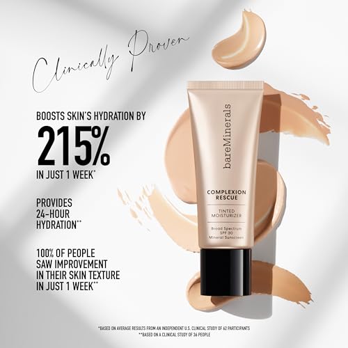Image of bareMinerals Complexion Rescue Tinted Moisturizer with SPF 30, Hydrating Tinted Mineral Sunscreen with Hyaluronic Acid, Sheer-to-Light Coverage, Multi-tasking, Skincare Infused Makeup