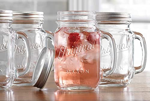 Glaver's Mason Jar 16 Oz. Glass Mugs with Handle and Lid Set Of 4 - Home Essentials & Beyond - Old Fashioned Drinking Glass Bottles Original Mason Jar Pint Sized Cup Set. by Glaver's - Used condition - US$22.64