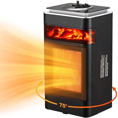 Landeagle Space Heaters for indoor Use,1500W Electric Portable Heater with Adjustable Thermostat,Small PTC Ceramic Heater for Room,Bedroom,Office,75°Oscillation,Tip-over Protection?Classic?