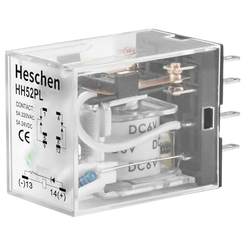 Image of Heschen Gereral Purpose Power Relay, HH52P-L, 6VDC Coil, 5A 240VAC/24VDC, DPDT, 8 Pin Terminals, LED Indicator