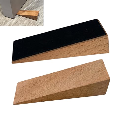 Image of 2Pcs Wooden Wedges Non-Slip Door Stop for Floor Natural Beech Wooden Wedge Set Heavy Door Wedges Indoors