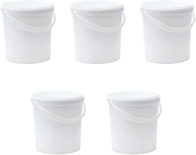 Invopak 5 x 21 Litre Food Grade Plastic Bucket with Lid and Handle, White, Airtight, Recyclable & BPA Free
