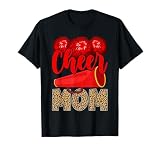 Cheer Mom Biggest Fan Leopard Print Black And Red Pom Pom T-Shirt