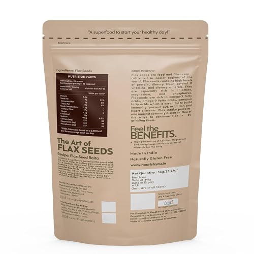 Image of Nourish You Raw Flaxseeds 1Kg - Alsi Seeds | 100% Flaxseeds for Hair Growth | Raw Seeds for Eating | Source of Iron & Dietary Fibre | Rich in Protein