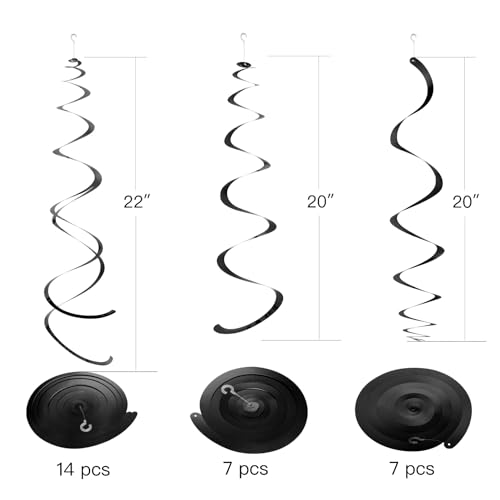 Image of WEVEN Black Party Hanging Swirl Decorations Plastic Streamer for Ceiling, Pack of 28