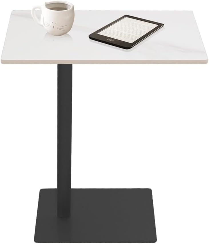 Marble Top Metal Gold C Shaped End Table Modern Sofa End Coffee Tray Side Desk for Couch Living Room Bedroom Black