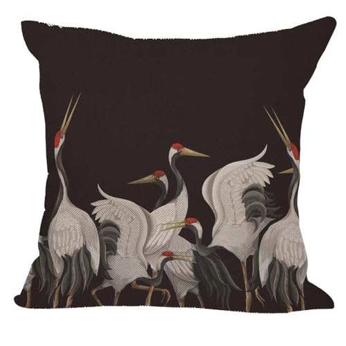 Image of Orythyra Cushion Cover 45x45cm Beautiful White Cranes Cotton Linen Pillow Cover Decorative Throw Pillows Farmhouse Decor for Home Cushion Case 18x18 Inch