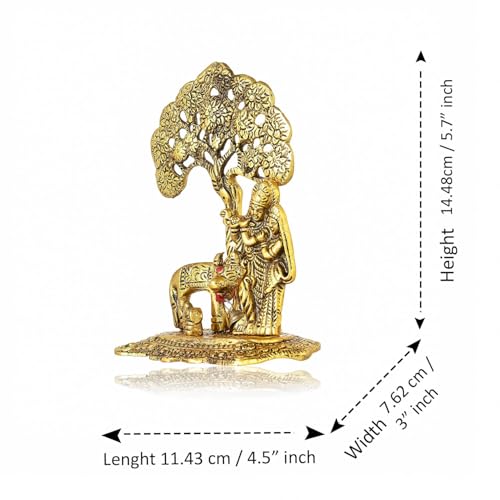 Statue Radha Krishna divine avec vache et veau sacrée pour maison