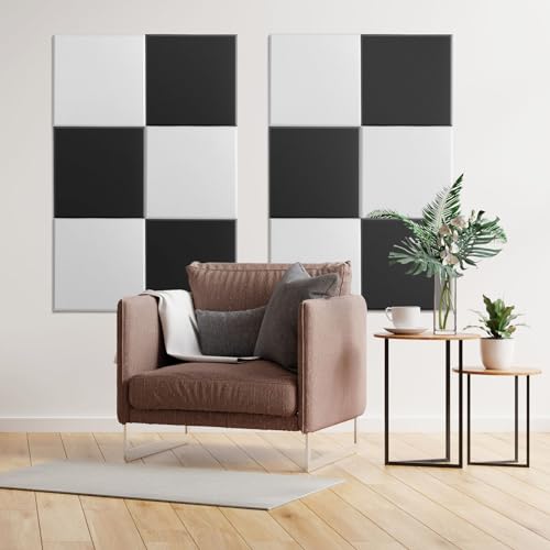 Image of Square Acoustic Wall Panels, Sound Absorbing Panels for Walls, Ceiling, Doors, 12 Pack 12 inchx12 inchx0.4 inch Self Adhesive Decorative Black Acoustic Tiles for Recording Studio, Office, Room, Home