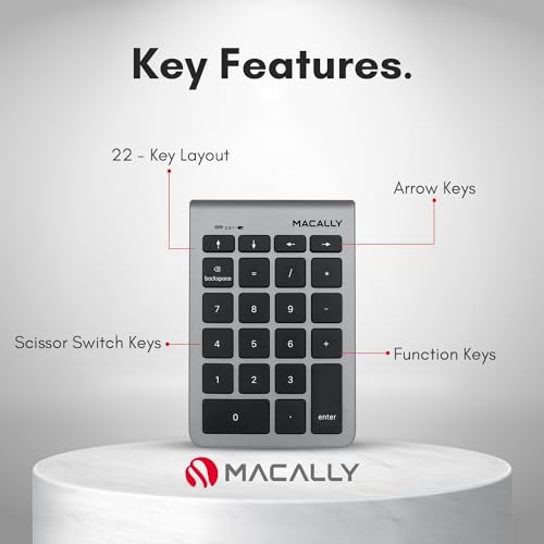 Macally BTNUMKEY22 22 Keys Bluetooth Wireless Number Pad For Laptop And Desktop -10 Key Bluetooth Numeric Keypad thumb #2