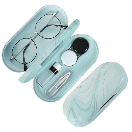 Image of MoKo Double Eyeglass Case, 2 in 1 Double Sided Portable Glasses Case Contact Lens Case with Mirror Eye Glasses Carrying Bag Anti-Scratch Sunglasses Pouch Protective Eyewear, Blue Water Color