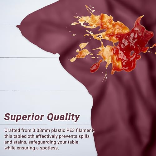 Image of 4 PCS Wine Table Cloth Rectangle Table, 54 x 108 Inches Waterproof Plastic Table Cloth Disposable, Picnic Table Cover for Baptism, Picnic, Restaurant, Wedding decor, Fits Rectangle and Round Tables