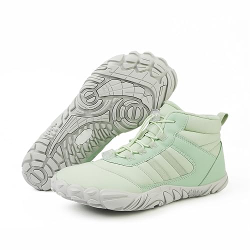 Men’s and Women’s Barefoot Hiking Boots | Zero Drop Warm Lined Winter Snow Boots with Wide Toe Box | Waterproof Ankle Booties with Elastic Cord Closure | Minimalist Five-Finger Sneakers for Outdoor Hiking and Walking