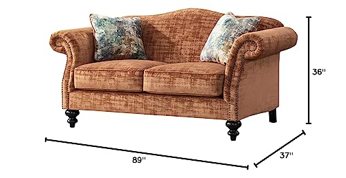Acanva Collection Mid-Century Vintage Velvet Camelback Living Room Sofa, 3 Piece Set, Tangerine #TOP1