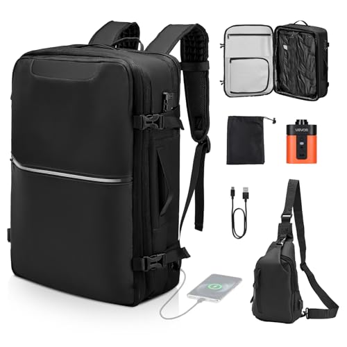 VEVOR Vacuum Travel Backpack, 80L, Expandable Vacuum Seal Compression Travel Backpack with Pump, with TSA-Approved Lock, Airback Vacpack, Water-Resistant Carry-On Suitcase Luggage, for Business, Black